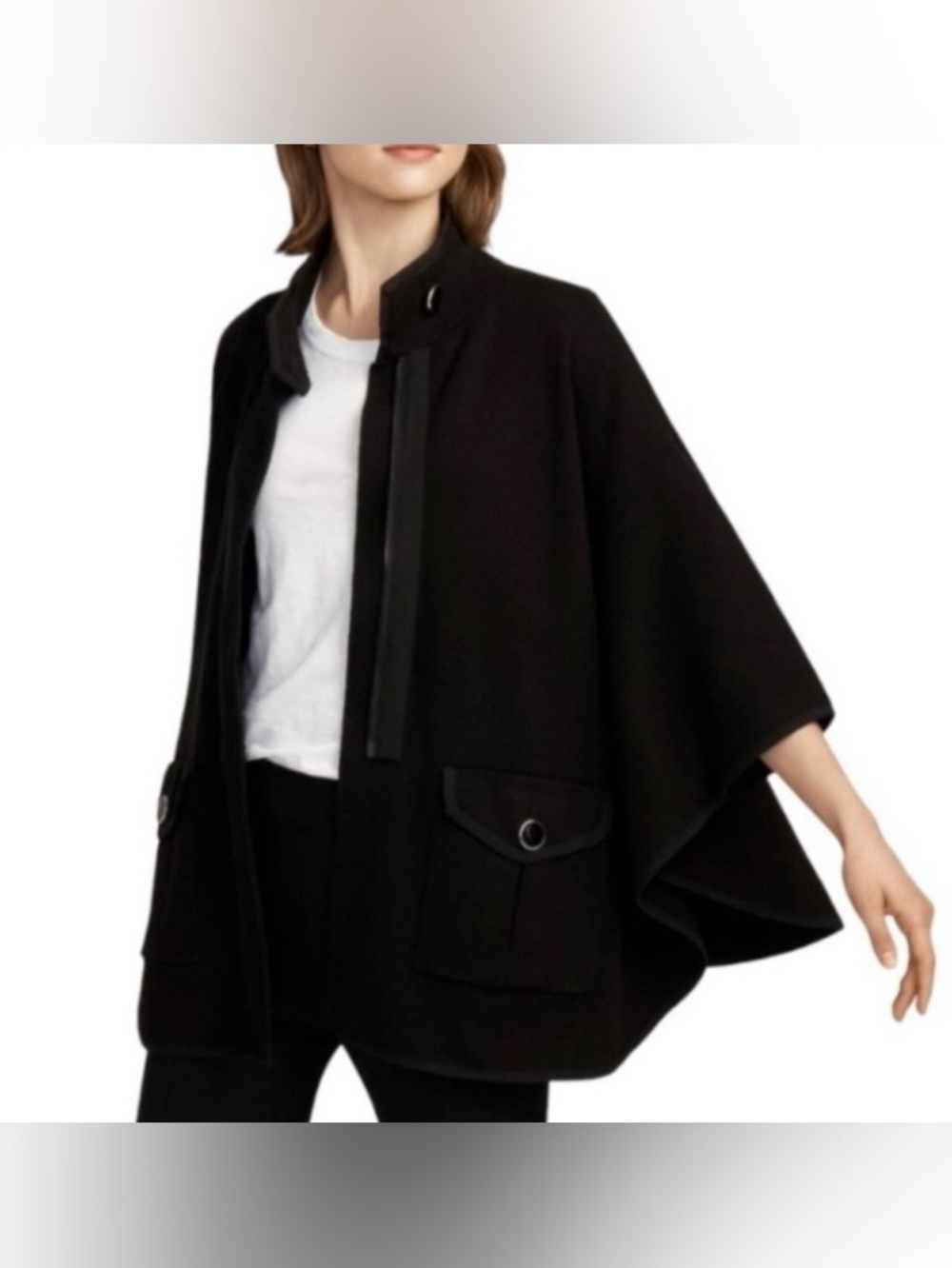 Anne Klein Black Mock Neck Cape Cardigan OS